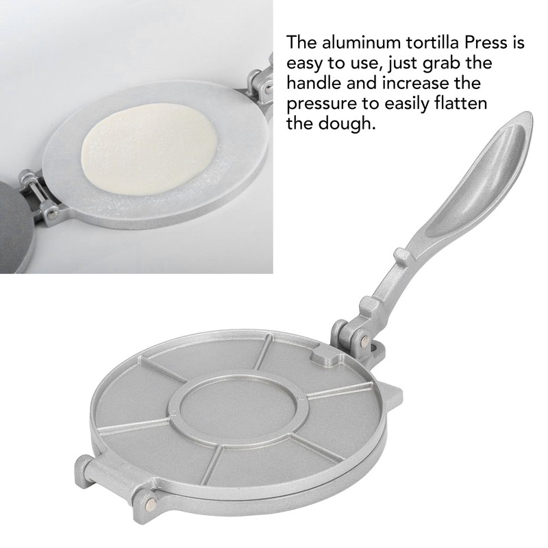 Tortilla Press 7.7in Rust Proof Aluminum Alloy Silver Heavy Duty