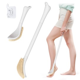 GEENOA New Foot Brush with Adjustable Long Handle, 3-in-1 Foot Scrubber for Wet or Dry Brushing, 10.2’’- 27.5’’ Foot Scrub Brush for Senior, Pregnant, Disabled, or Injured, Gift-Box Packed(White)