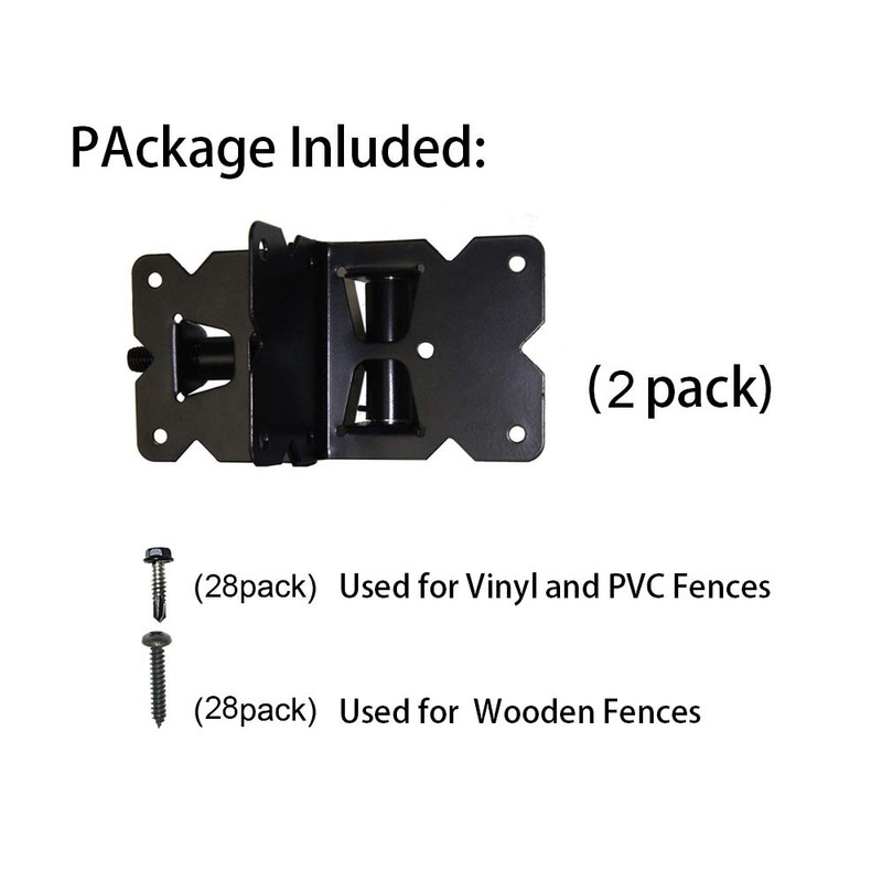 WINSOON Adjustable Self-Closing Vinyl Fence Gate Hinges 2 Pack,Stainless Steel(Black