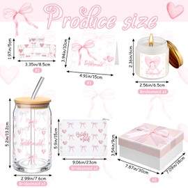 Meanplan 6 Pcs Bridesmaid Proposal Gifts Pink Bow Will You be My Bridesmaid Gifts Set Bridal Shower 17oz Glass Cup Makeup Bag Candle Bow Hair Clip Card Box for Wedding Bachelorette Party