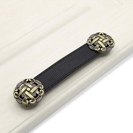 POFET 6pcs 115mm/4.52inch Hole Distance.Double Hole Surface Leather Handle Leather PU Suitcase Handle Drawer Cabinet Door Handle With Screws 22mm - Black