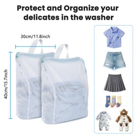 OTraki Large Mesh Laundry Bags, 12 x 16 inch Net Laundry Bags, Reusable Laundry Bags with Zips, Washing Bag with Handles for Washing Machine Delicates Clothes College Dormitories Apartments (2 Packs)