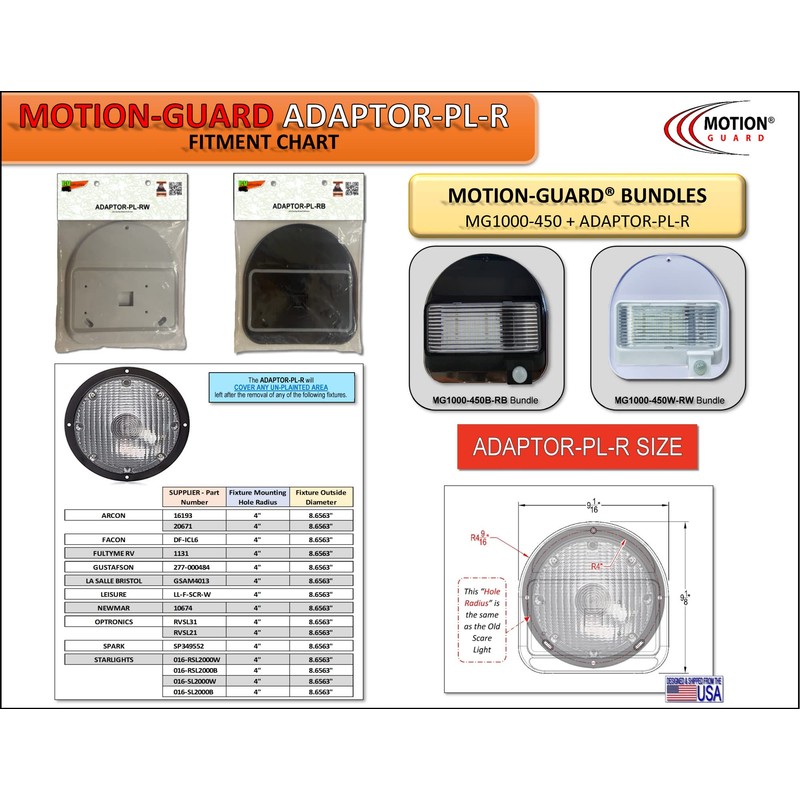 MOTION-GUARD MG1000-450B-RB RV LED Motion Sensor Porch Light, 450 Lumens,