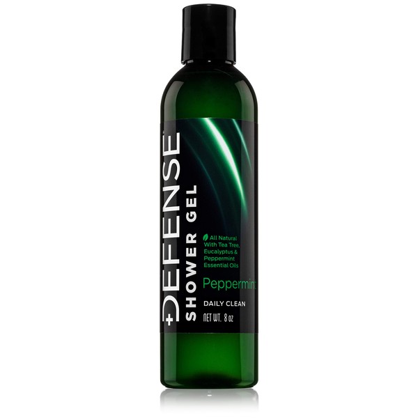 Defense Soap Peppermint Body Wash Shower Gel 8 Oz - 100% Natural Tea Tree Oil and Eucalyptus Oil