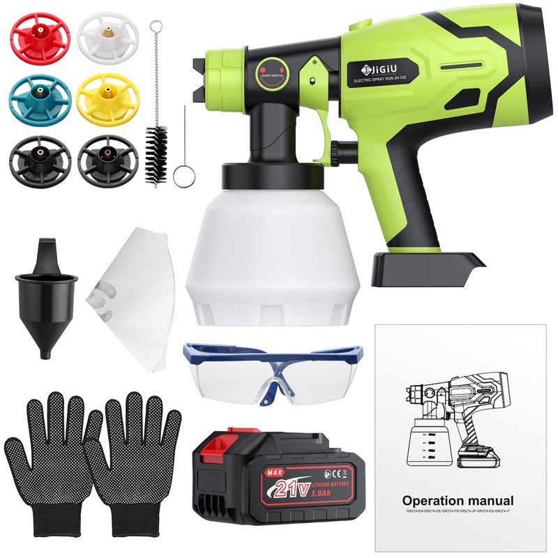 JiGiU Cordless Paint Sprayer Fence HVLP Spray Gun Electric Spray