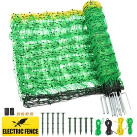 TMEE Electric Fence Netting Livestock Fencing for Goat with 14 Posts Double Spiked, Portable Mesh for Sheep, Deer, Hogs, Dogs in Backyards, Farms and Ranches, 49.6" H x 164' L, Green