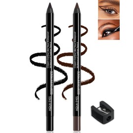 Black Brown Gel Eyeliner, Brown Black Waterproof Matt Gel Eyeliner Pencil, Long-Lasting Cream Eyeliner Pen, Eye Liner Pencil with Sharpener, Smooth Creamy Eyeliner Pencil Waterproof for Women Makeup