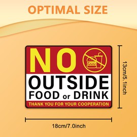 WADORN 10 Sheets No Outside Food or Drink Sign Stickers, Waterproof No Outside Food Allowed Vinyl Decal No Food or Drink Permitted Label for Business Restaurant Bar Store Office 7.08x5.12 Inch