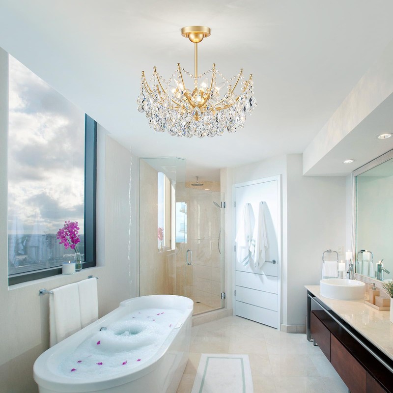 ANJIADENGSHI Crystal Chandelier Ceiling Light, Modern Semi Flush Mount Ceiling