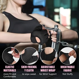 Permuly Non-Slip Gym Gloves Women, Weight Lifting Gloves Women Padded Grip, Workout Gloves Cycling Training Exercise Gym Accessories for Women (Black, Medium)