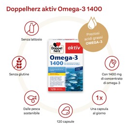Doppelherz aktiv Omega 3 1400, Integratore con Olio di Pesce, 120 Capsule