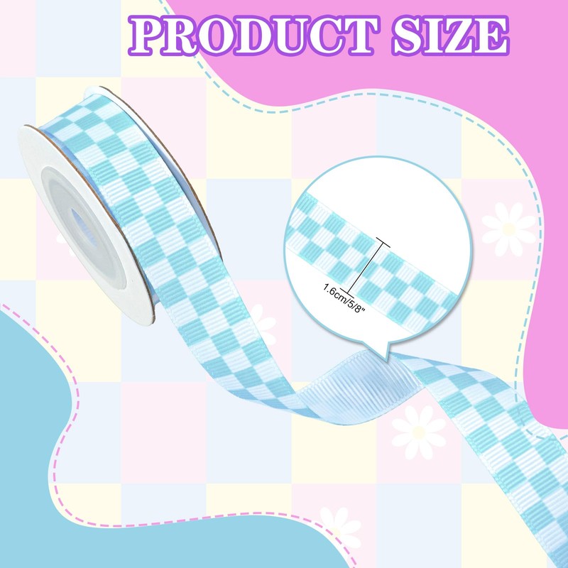 Whaline 4 Rolls Pastel Checkered Grosgrain Ribbons Fabric Craft Ribbon