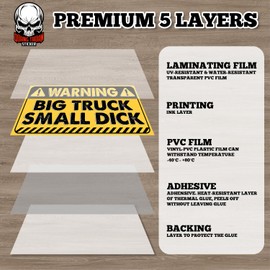 Warning Big Truck Small Dick | Bumper Sticker or Car Magnet | Little Dick Small Pennis Waterproof Vinyl Sticker for Cars [7.5x3.75]