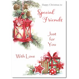 doodlecards Special Friends Christmas Card Lamp and Parcels Medium Size Christmas Card for Special Friends with Plain Envelope