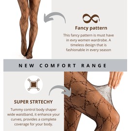MAKADAMIA Luxury Fishnet Tights for Women Elegant Patterned Mesh Pantyhose Durable Stretchy Stylish Sheer Stockings Party Casual Evening Wear Black M