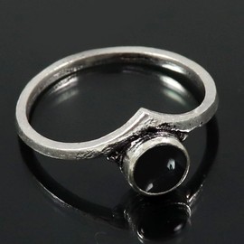 JEWELSTREZORO Cabochon-Schwarzer Onyx Edelstein-für Herren und Damen,Geschenkartikel, 925er-SterlingSilber Band Ring Schmuck TSR360BY_24 (70 (22.3))