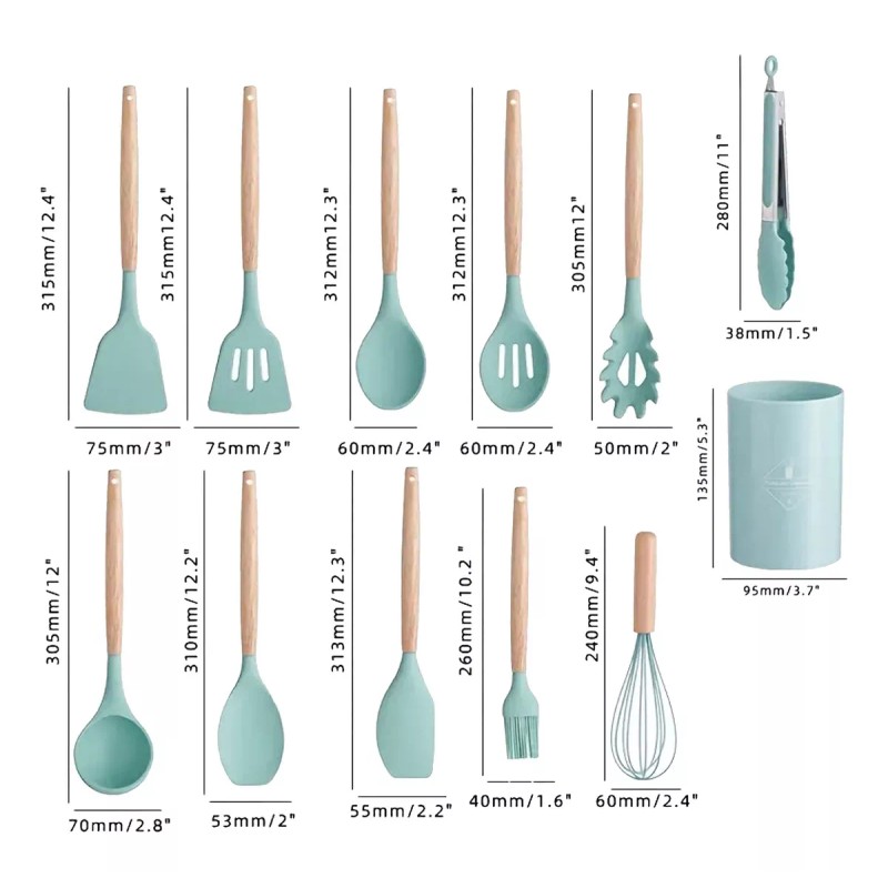 Alopor Utensilios De Cocina De Silicona Y Mango De Madera