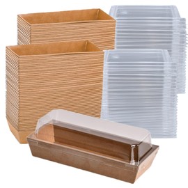 Zentriqlla 100 Pack Disposable Sandwich Boxes, Paper Charcuterie Boxes with Clear Lids, Swiss Roll Cake Container,To Go Dessert Boxes for Sushi, Muffins, Treat, Waffle, Cookie, Food Truck Business