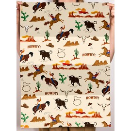 CENTRAL 23 Cowboy Wrapping Paper - 6 Sheets of Birthday Gift Wrap and Tags - For Kids - Wild West Desert - Cactus - Horse - Comes with Fun Stickers - Recyclable