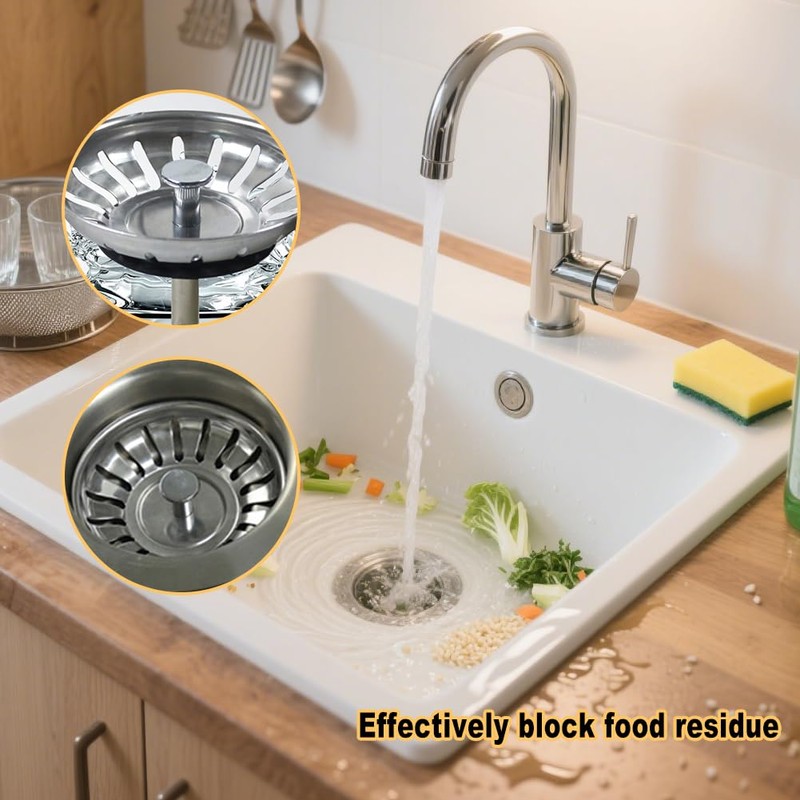 Kitchen Sink Strainer Plug, 78mm Hole Stainless Steel Sink Strainer