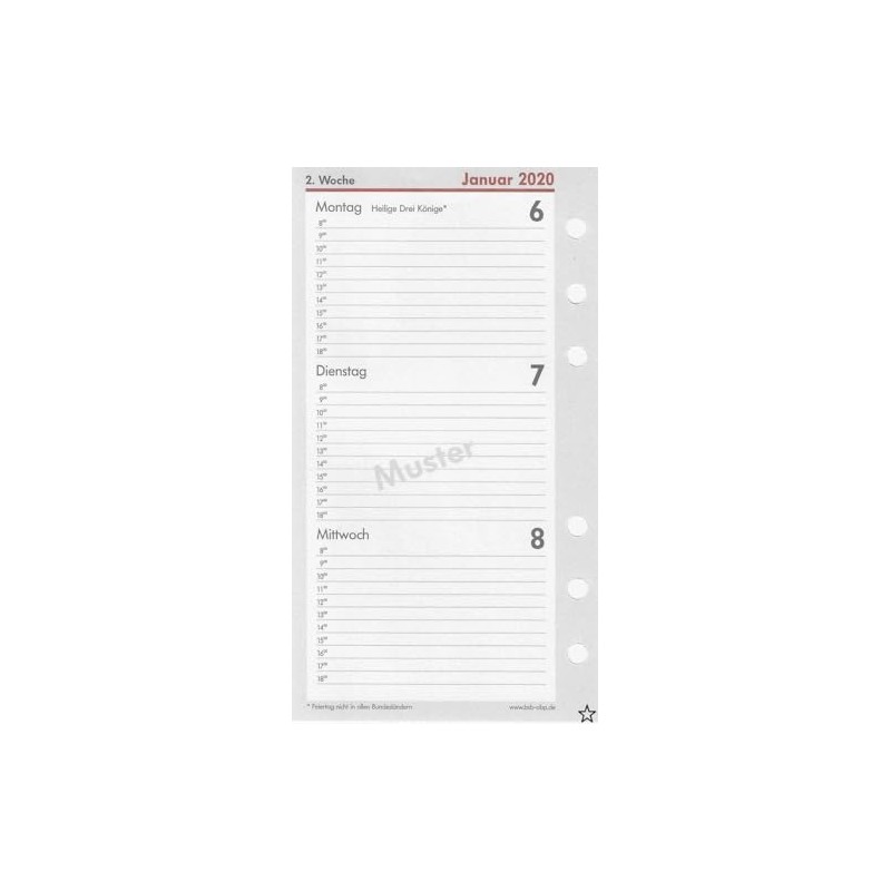 BSB calendar insert approx. A6 16.8 x 9.5 cm timer