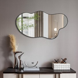 POZINO Irregular Wall Mirrors, Asymmetrical Mirror, 35.4"x18.8" Modern Organic Mirror, Cloud Shaped Mirror for Living Room Bathroom Bedroom Entryway Fireplace