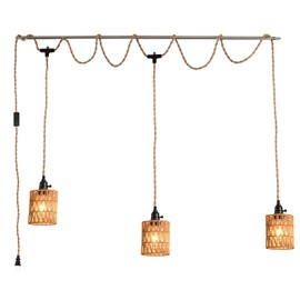 KENMI 3-Light Hanging Light with Plug in Cord,Plug in Pendant Light 22ft Hemp Rope Pendant Lighting Vintage 3-Light Hanging Lamp Fixtures for Kitchen Island Living Room Bedroom