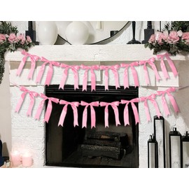 2 PCS Pink Bow Garland Bows Decor Bow Banner Garland for Birthday Bridal Shower Bachelorette Baby Shower