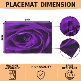Placemats Set of 6, Purple Rose Flower Floral Dining Table Place Mats Heat Resistant Non Slip Washable Linen Kitchen Table Mats for Outdoor Indoor Decor