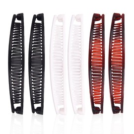Lotsdonxia 6 Pcs Banana Hair Clips Classic Retro Style Hair Comb for Styling Long Thick Hair Casual Occasions Non-Slip Design for A Secure Hold (White+Black+Brown)