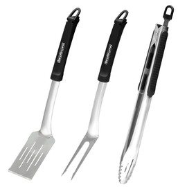 Brand-Man 3-Piece Grilling Utensil Set 16in, Stainless Steel BBQ Accessories Tools, Heavy Duty Grill 1 Spatula, 1 Tong, 1 Meat Fork