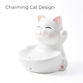 Ceramic Cat Soap Dish - Cute White Cat Soap Box for Bathroom, Wall-Mounted or Countertop Soap Holder | Decorative Bathroom Soap Dish with Drain Holes | Cat-Themed Bathroom Accessories