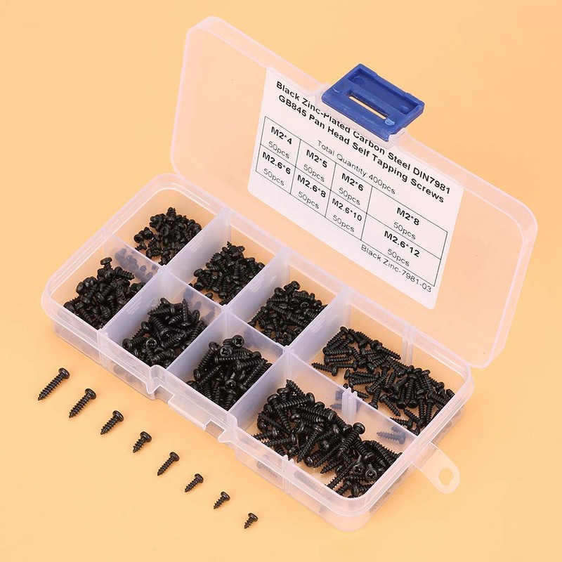 400 Pieces Self-Tapping Screws Assortment Kit Sheet Metal Screw Flat