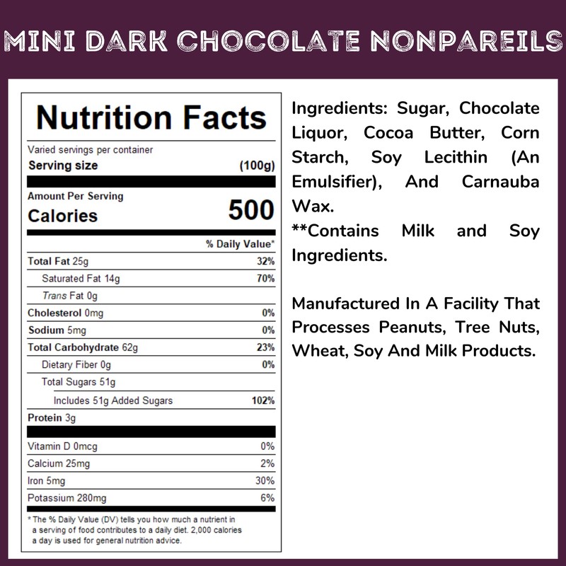 Chocolate Nonpareils - 1.25 Lb (20 Oz) Tub (Mini Dark