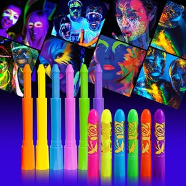 MeiduGaga Neon Face Paint Sticks, Glow Face Body Paint, Glow In The Dark Under UV Black Light for Party Cosplay Halloween(6 Neon Color)