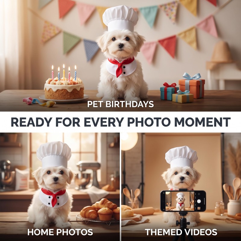 1 Set White Small Dogs Hat Photography Prop Funny Chef
