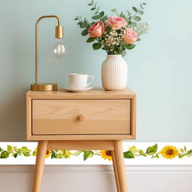 IVN Wallpaper Border Peel and Stick Decorative Wall Trim Self Adhesive Sunflower Vine Design Wallpaper for Bathroom Laundry Room Pool Area Mirror Frame Shelf Wall Edge 4x196 Inch