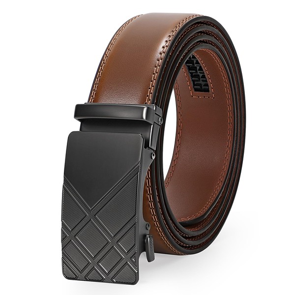 JASGOOD Men Leather Ratchet Sliding Suit Belt with Automatic Buckle