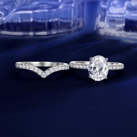 18K White Gold Plated 7 * 9mm Oval Cubic Zirconia Wedding Band Engagement Promise Eternity Ring for Women Size 7