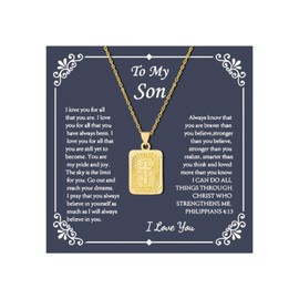 To My Son Necklace from Mom Dad Gold Cross Square Pendant Stainless Steel Chain Necklace for Men Jewelry Birthday Gifts for Him