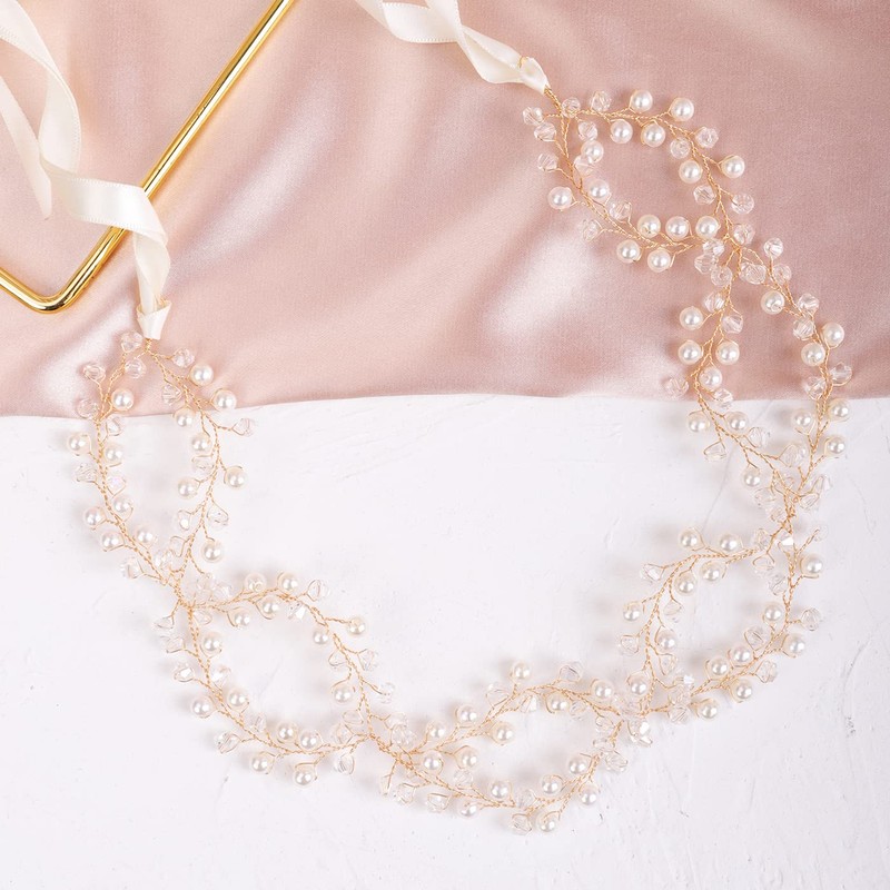 Deniferymakeup Pearl Bride Wedding Hair Vine Crystal Bridal Hair Accessories