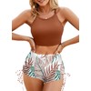 Herseas Women's Bikini Sets Solid High Neck Top Floral Print