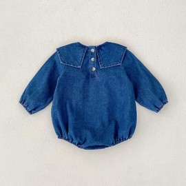 HOOLCHEAN Baby Infant Girls Spring Fall Denim Romper with Cute Big Collar (Blue, 73: 6-12 Months)