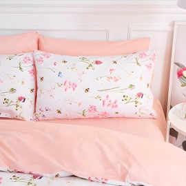 Egyptian Cotton Pillowcases - Luxury Pink Floral Pillow Cases Vintage Flowers Pillow Shams, Set of 2 Queen Size, 20x30 Inches, Soft and Comfortable - Envelope Style