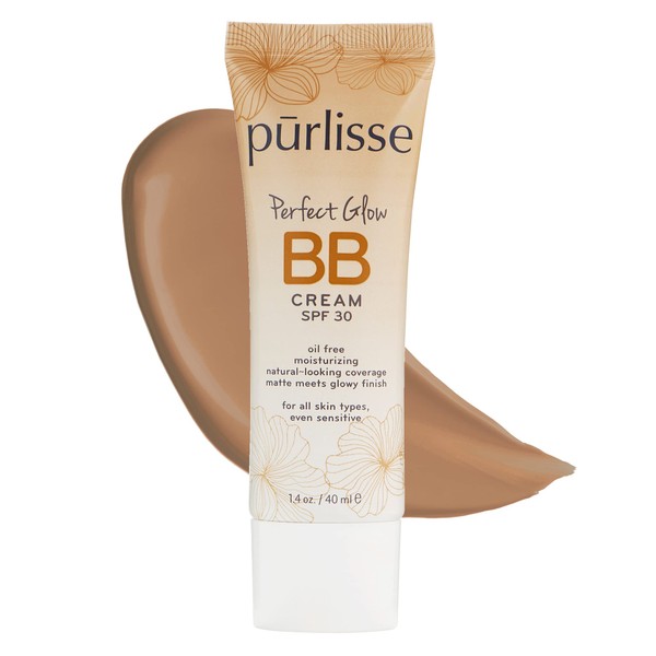purlisse Perfect Glow BB Cream SPF 30: Clean & Cruelty-Free, Medium Flawless Coverage, Hydrates with Jasmine | Tan 1.4oz