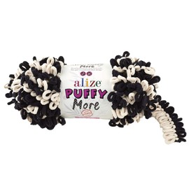Alize Puffy More Colour Knitting Yarn 10 x 150 g, Finger Knitting Wool without Needle, Choice of Colours, Colour: 6270 Cream/Black