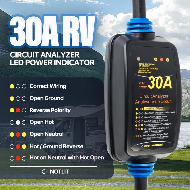 30 Amp RV Surge Protector with Circuit Analyzer, Dual Extension