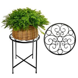 ZEECER Plant Stand Outdoor Indoor 15'' Tall Set of 1, Retro Design Single Plant Stand Indoor, Rust-proof Coated Round Metal Plant Stand Flower Stands for Indoor Plants Patio Garden Home Decor