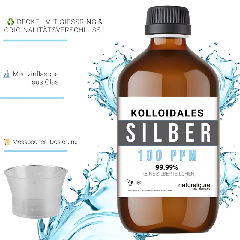 100 ppm Kolloidales Silber - Silberwasser 500 ml - Vegan
