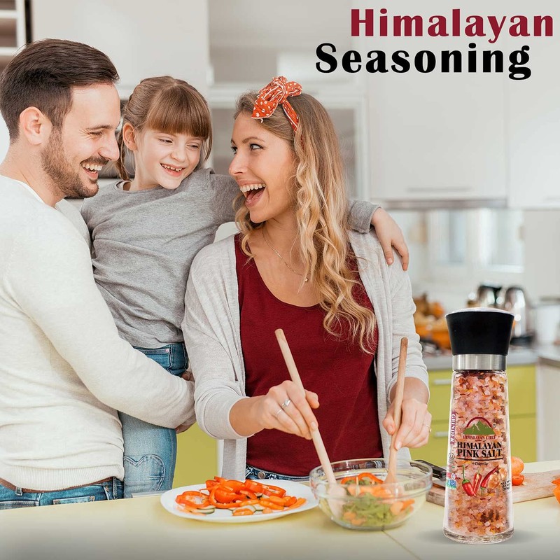 Himalayan Chef Pink Salt with Chipotle, Tall Glass Grinder, 10.58